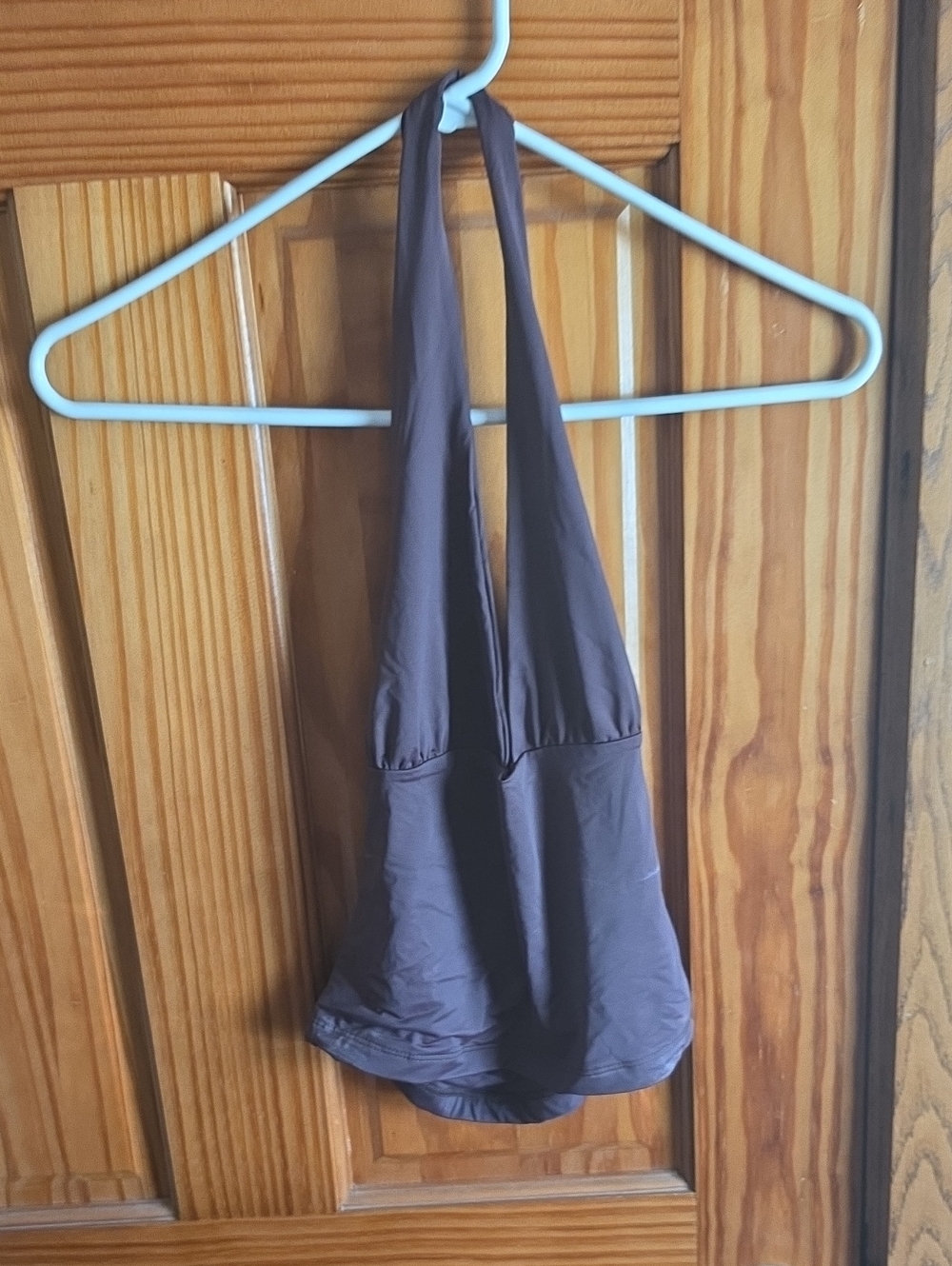 Tiulzial Plunge Halter Tankini Top in Deep Charcoal